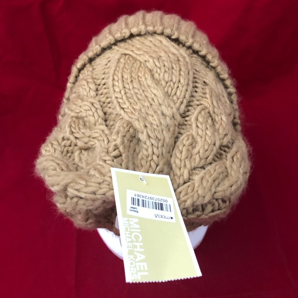 Michael Kors Women Camel Brown Tan Cable Knit Winter Beanie Hat O/S - Picture 5 of 9